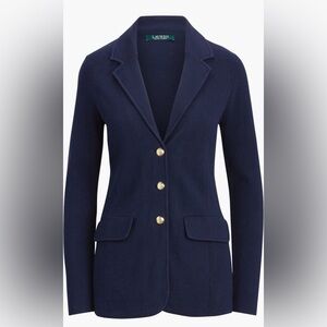 Lauren Ralph Lauren Ayelee Cotton Blend Knit Blazer, Navy Blue, Size L (12-14)